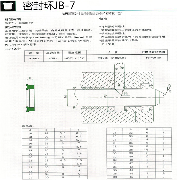 密封环JB-7聚氨酯轴用活塞杆密封圈JB-7活塞杆密封