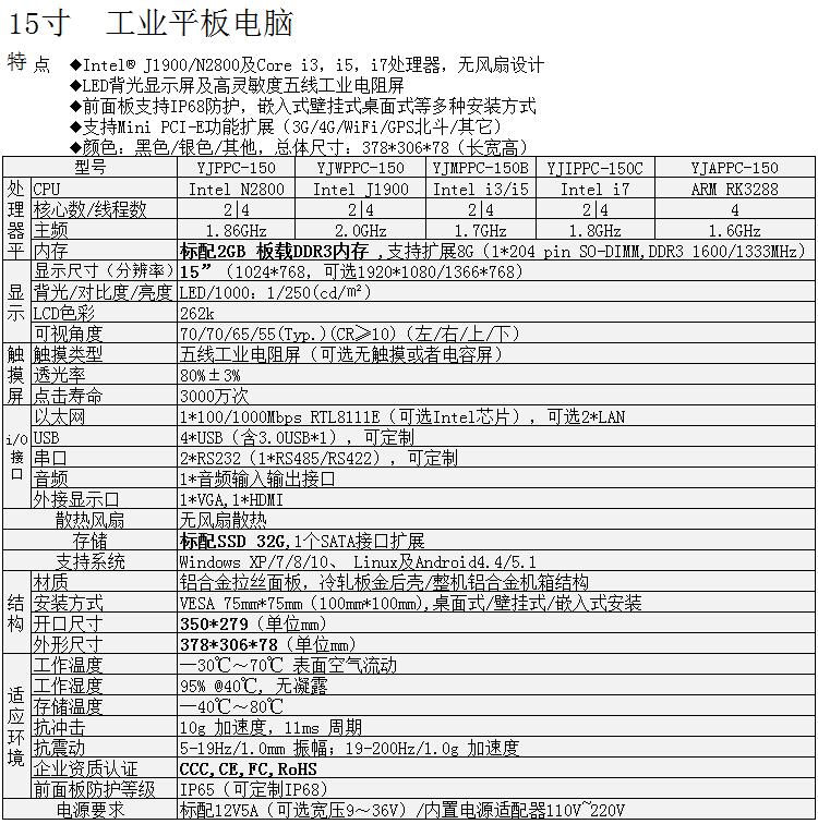 环保设备用15寸工业平板电脑嵌入式工控机多接口i5i7处理器