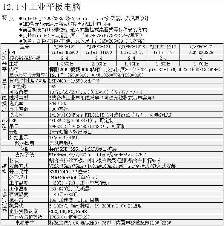 嵌入式工控机12寸12.1寸工业平板电脑触摸屏一体机宽温防尘
