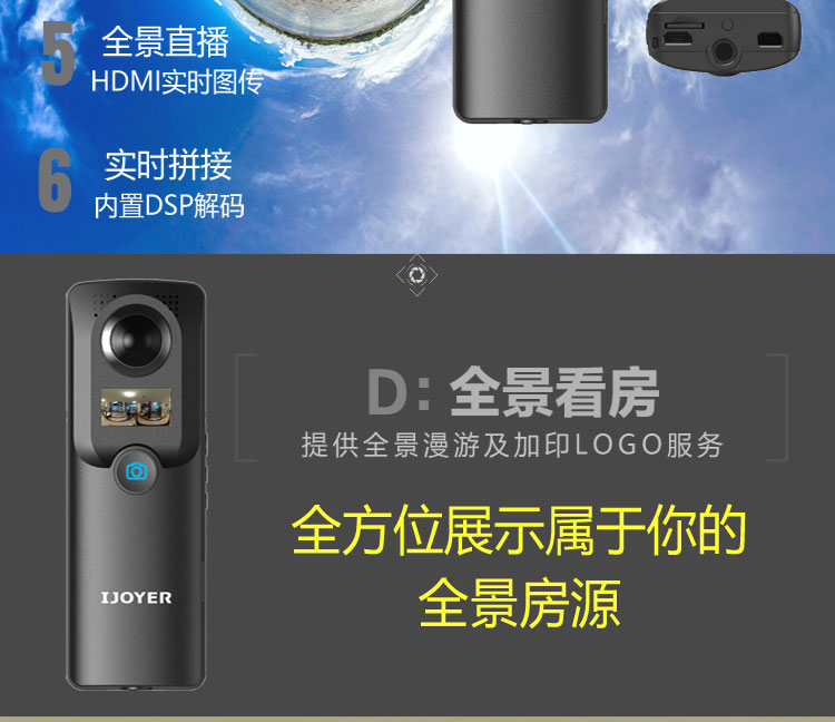 艾卓悦360度VR全景直播720度全景VR看房拍照相机全景装修展示