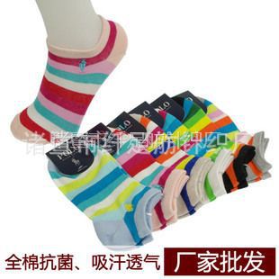 供应polo女士袜子夏薄款潮女袜短袜船袜纯棉条纹袜子批发厂家
